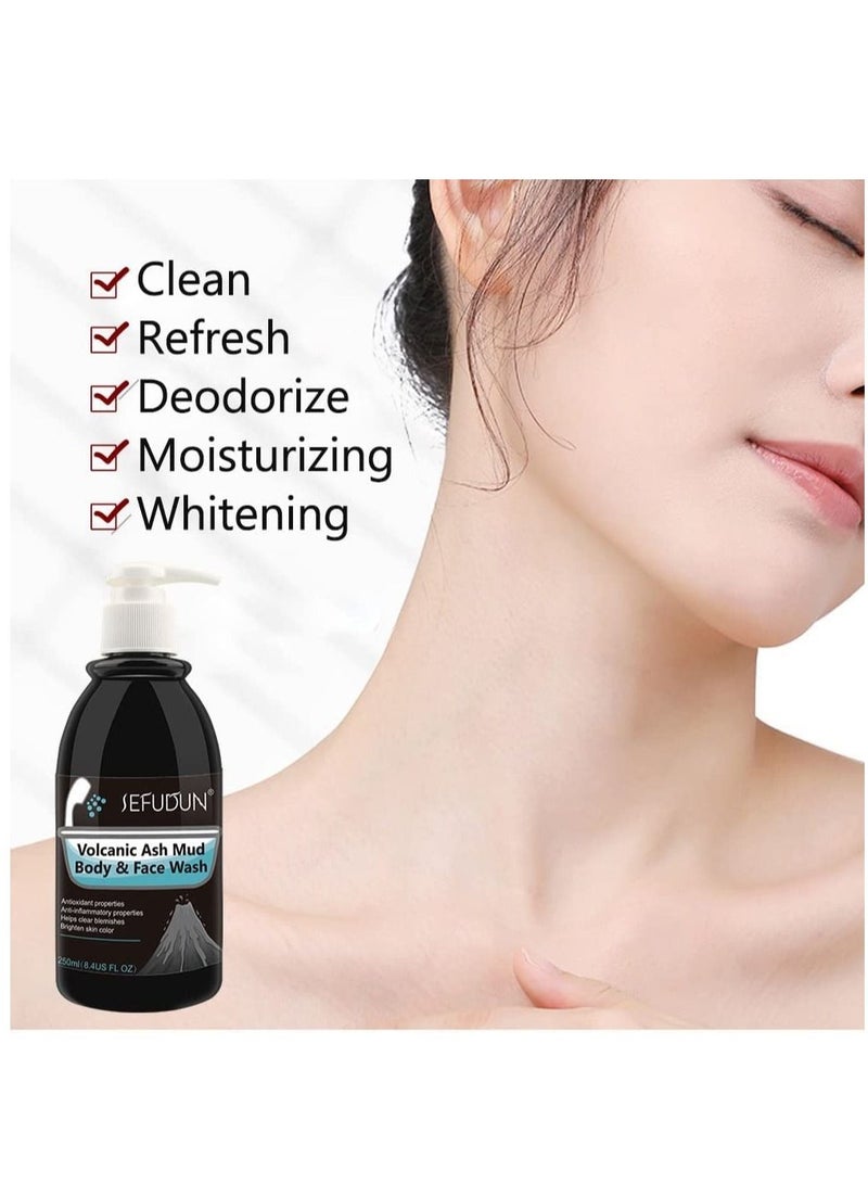 Sefudun Volcanic Ash Mud Body and Face Wash Cleanser 250ml Face Wash For Women Deep Cleansing Antioxidants Anti  inflammatory Blemish Removing Oil Control Exfoliating Whitening Shower Gel Unisex - Image 2