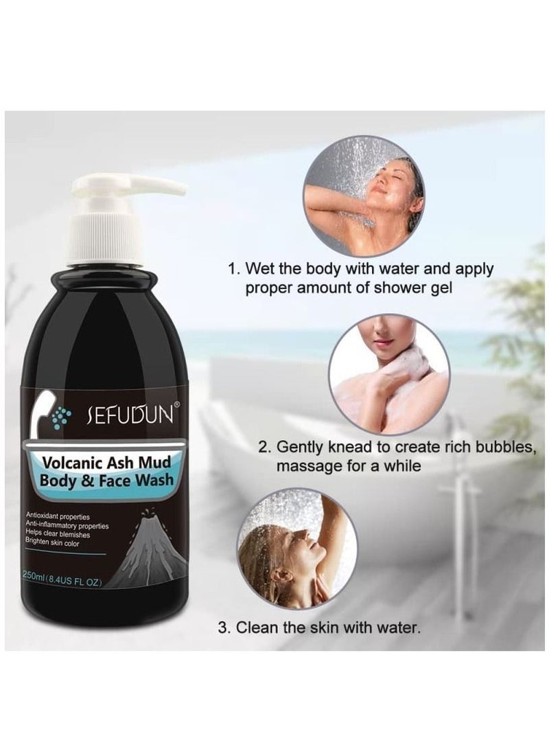 Sefudun Volcanic Ash Mud Body and Face Wash Cleanser 250ml Face Wash For Women Deep Cleansing Antioxidants Anti  inflammatory Blemish Removing Oil Control Exfoliating Whitening Shower Gel Unisex - Image 3