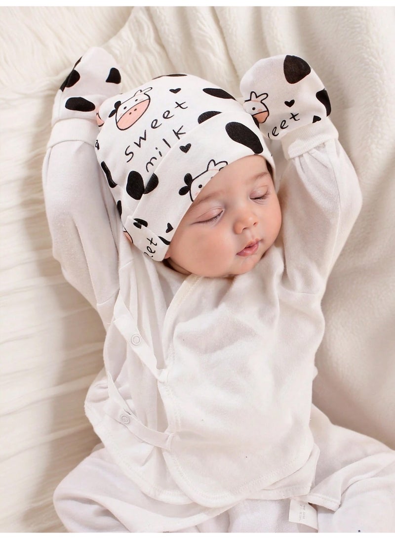 Kisunya 3pcs/Set Baby Soft Hat + Mittens + Fontanel Protector – Newborn Essentials for Everyday Wear | All Seasons | Hospital Hat Set - Image 2