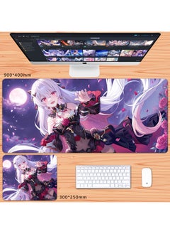 Generic No Overlock Honkai Impact 3 Mouse Pad Extra Large Animation Kiana Dem Lisa Alicia Two-Dimensional Notebook-Color:60x30cm Thickness 3mm-Pattern:Light Blue Eternal Vow  - Image 1