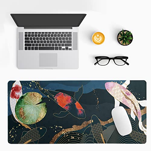 Brecoy Japanese Gaming Mouse Pad XL - Extended Large Mouse Mat Desk Pad, Stitched Edges Mousepad, 3mm Thick Long Non-Slip Rubber Base Mice Pad, 31.5 X 11.8 Inch - Koi Fish Art - Image 2