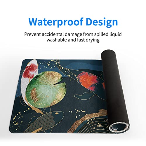 Brecoy Japanese Gaming Mouse Pad XL - Extended Large Mouse Mat Desk Pad, Stitched Edges Mousepad, 3mm Thick Long Non-Slip Rubber Base Mice Pad, 31.5 X 11.8 Inch - Koi Fish Art - Image 5