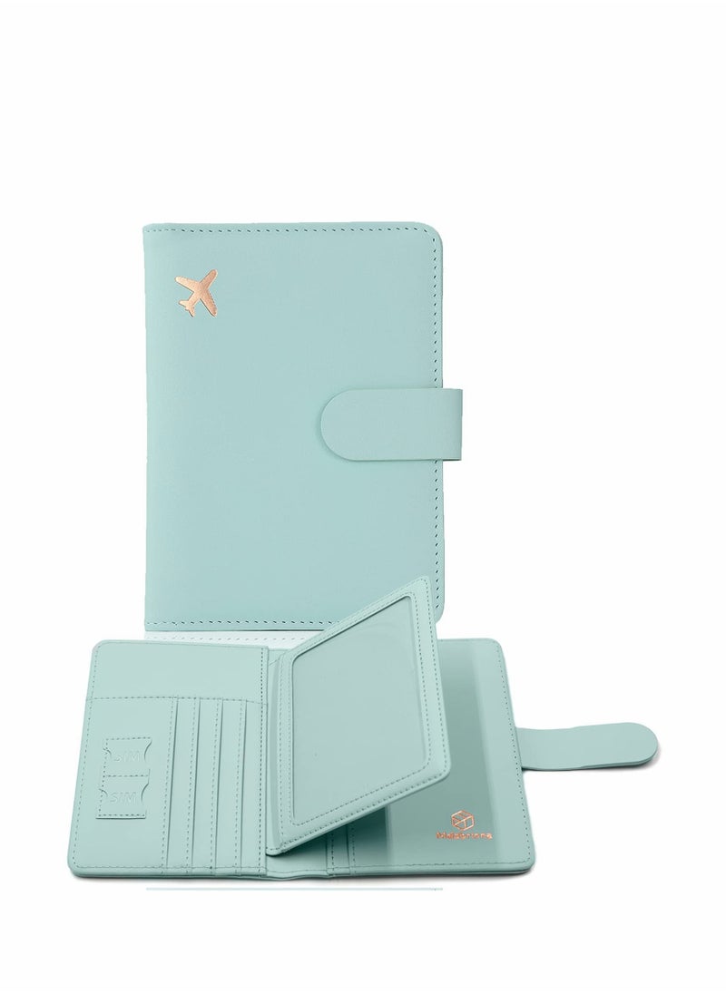 Excefore - Passport Holder, Card Slots, Creative Aircraft Certificate Storage Bag,  Passport Cover for Women and Men, Waterproof Rfid Blocking Travel Wallet (Aqua green) - Image 1