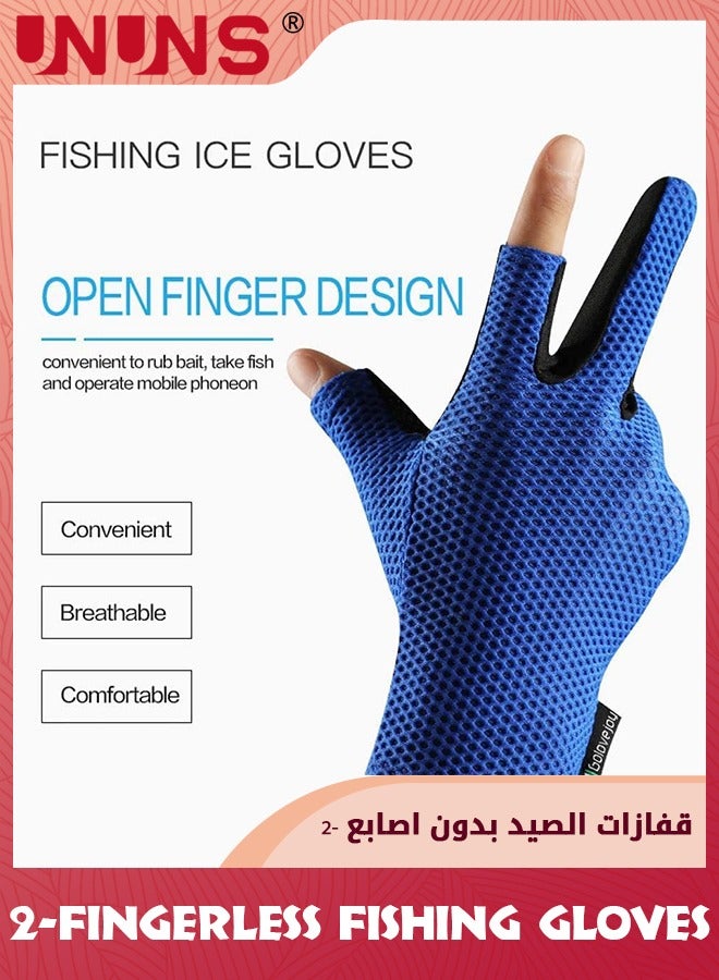 UNUNS Fishing Gloves,2-Fingerless Fishing Hunting Sport Running Bike Gloves,Sun Protection Gloves UV Protection,Non-Slip Gloves For Cycling Kayaking Driving Sailing Boating,Blue  - Image 2