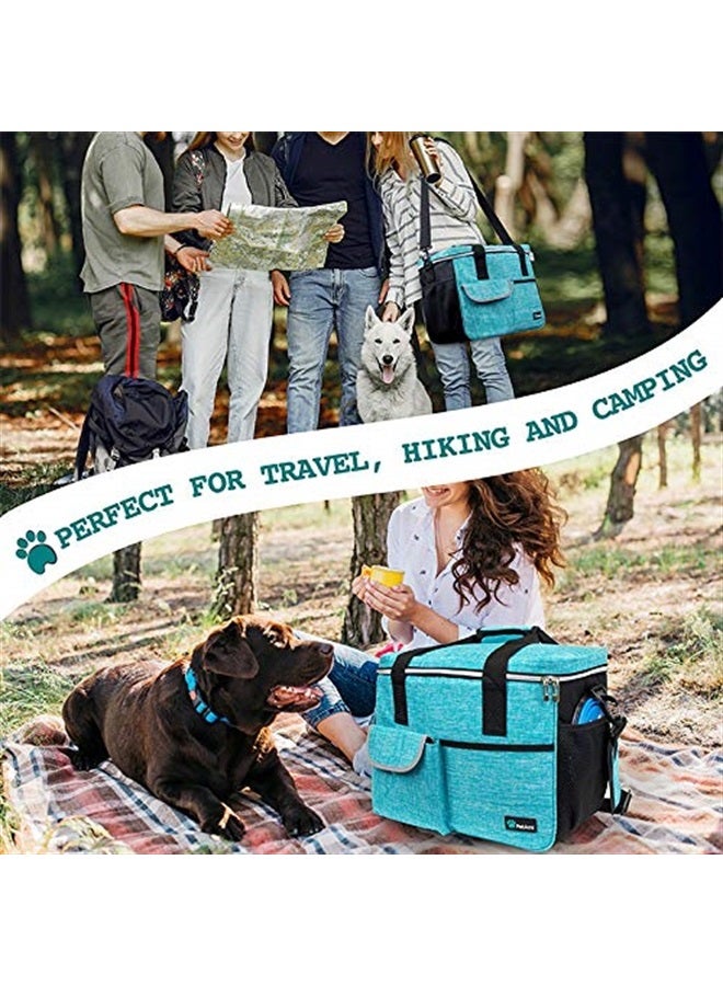 Dog Travel Bag, Airline Approved Tote Organizer with Multi-Function Pockets, Food Container and Collapsible Bowl, Weekend Pet Supplies Travel Luggage Suitcase for Dog, Cat (Sea Blue, Medium)
