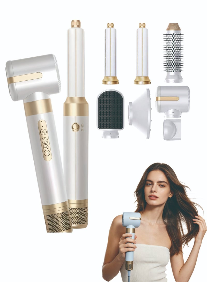 ZONBON 7-in-1 Hair Dryer Brush and Styling Tool Set, Hair Streightening Brushes, Hot Air Curler, for Drying, Combing, Curling, and Straightening Hair, 1400W, 110,000 RPM Air Curler Suitable for Ion-Enhanced Hair Dryer with three Temperature Levels and Cold Air Salon-Quality Styling Black Gift box - Image 1