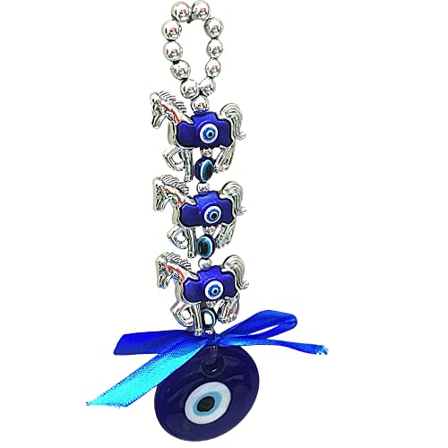RIPE INDIA Evil Eye Three Glass Horse Hanging for Good Luck and Prosperity Horse Zodiac (Blue, Standard) - Image 3