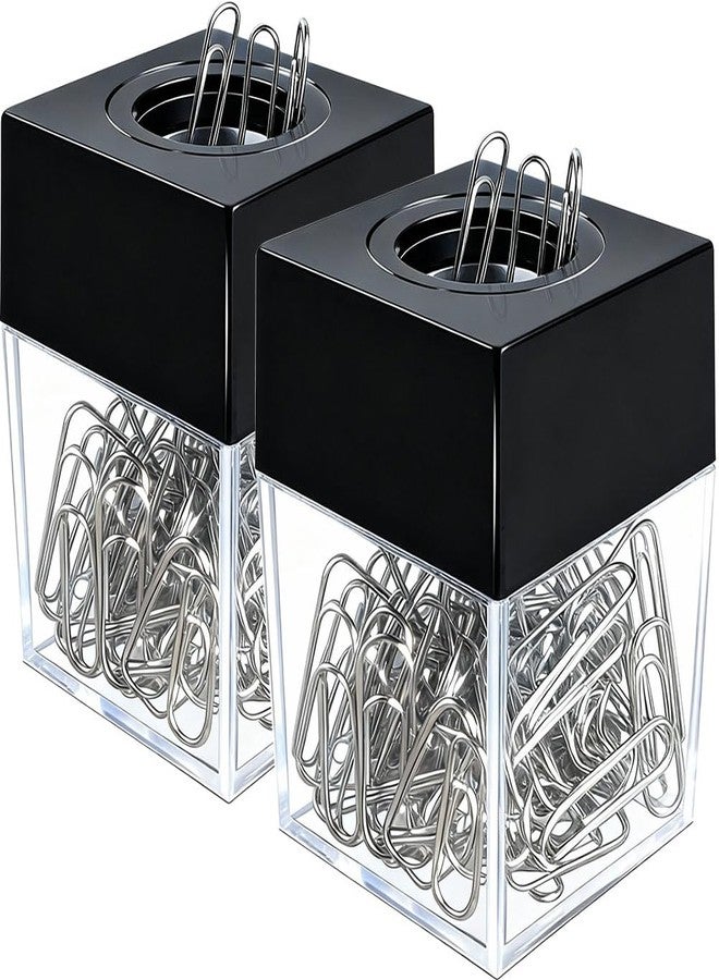 grwanpen® 2 magnetic paper clip dispenser boxes with 100 metal paper clips each,Black - Image 1
