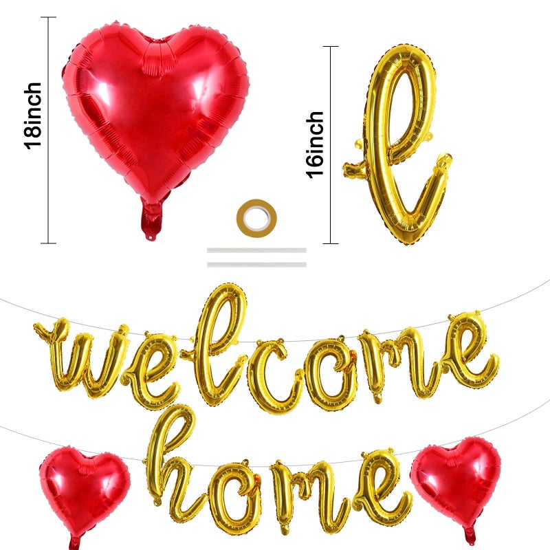 TONIFUL Welcome Home Balloons,Gold Cursive Welcome Home Foil Balloons Banner 16 Inch Welcome Home Party Decorations for Homecoming Party Decorations House Warming Party Family Gathering Supplies - Image 2
