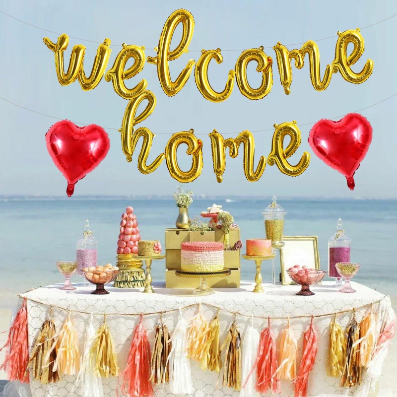 TONIFUL Welcome Home Balloons,Gold Cursive Welcome Home Foil Balloons Banner 16 Inch Welcome Home Party Decorations for Homecoming Party Decorations House Warming Party Family Gathering Supplies - Image 5
