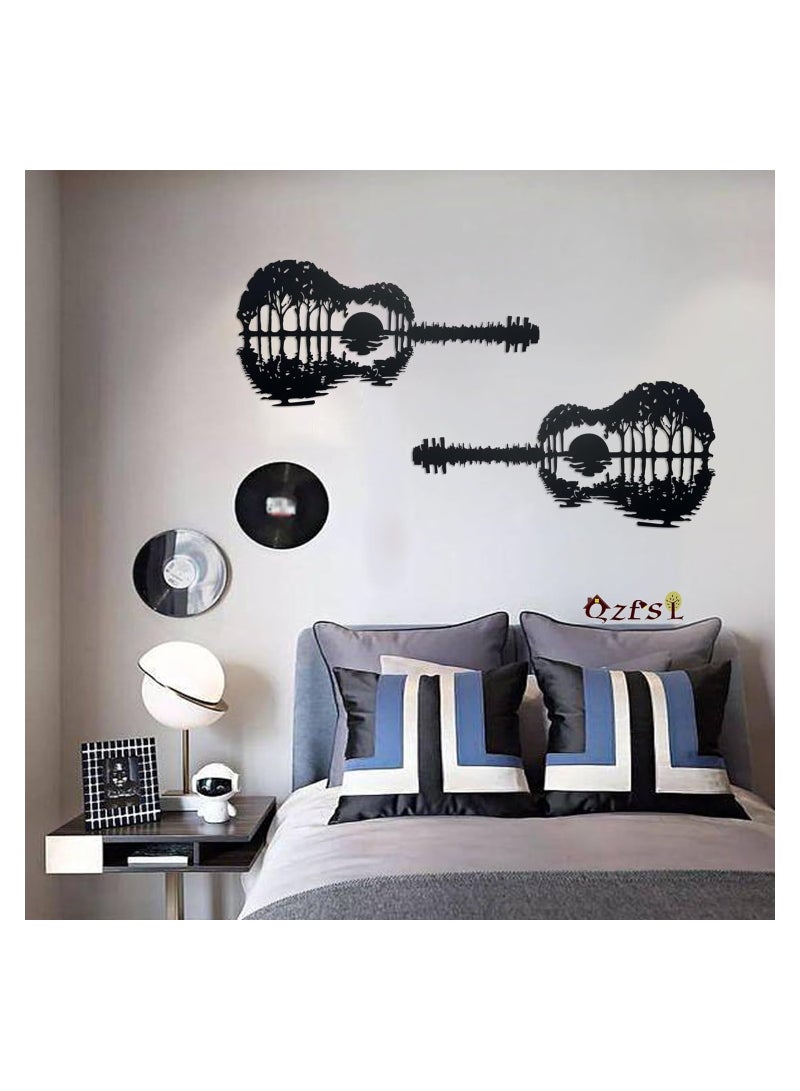 SYOSI 17'' Guitar Wall Art, Modern Hollow Out Design, Metal Guitar Art Music Wall Decor, Abstract Sunset Hanging Sign Guitars Player Gift, for Music Lovers for Modern Home, Bedroom, Living Room(1 Pack) - Image 3
