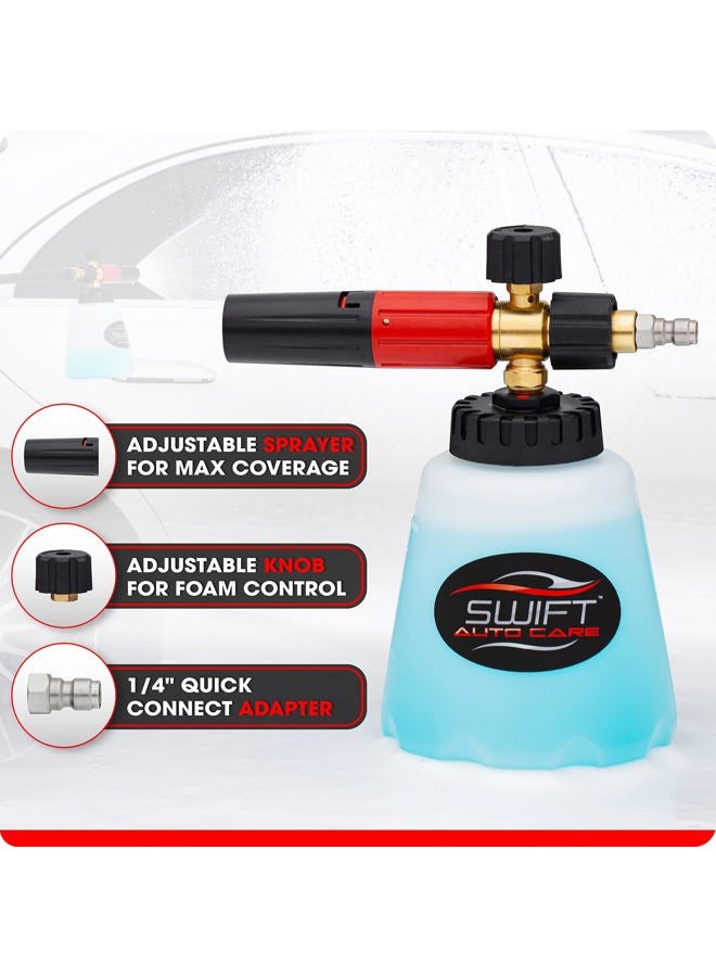 Swift Auto Care Premium Foam Cannon for Pressure Washer – Heavy Duty Foam Sprayer for Wash | ¼ Inch Quick Connector | Adjustable Wide Mouth for Extra Thick Snow Foam | Holds 1 Liter of Soap! - Image 4