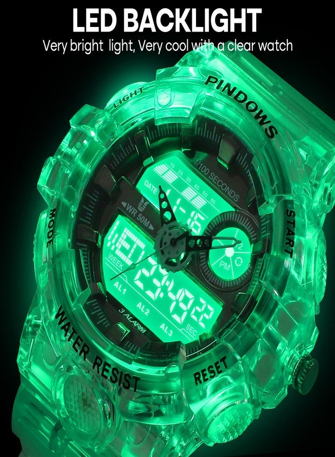 PINDOWS Watch for Men Watch Men Digital Sports Watch Large Digital Analog Dual Display Waterproof Watches with 3 Alarms Countdown Stopwatch Date Dual-Time LED Light Multifunctional Military Wrist Watches - Image 4
