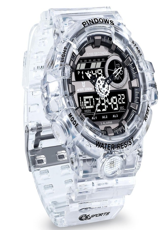 PINDOWS Watch for Men Watch Men Digital Sports Watch Large Digital Analog Dual Display Waterproof Watches with 3 Alarms Countdown Stopwatch Date Dual-Time LED Light Multifunctional Military Wrist Watches - Image 1