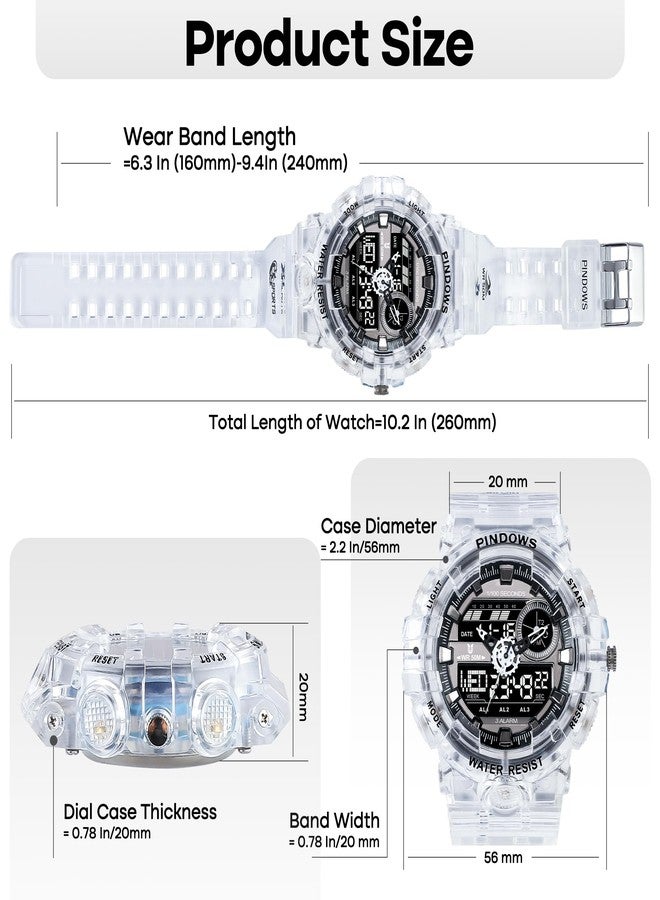 PINDOWS Watch for Men Watch Men Digital Sports Watch Large Digital Analog Dual Display Waterproof Watches with 3 Alarms Countdown Stopwatch Date Dual-Time LED Light Multifunctional Military Wrist Watches - Image 3