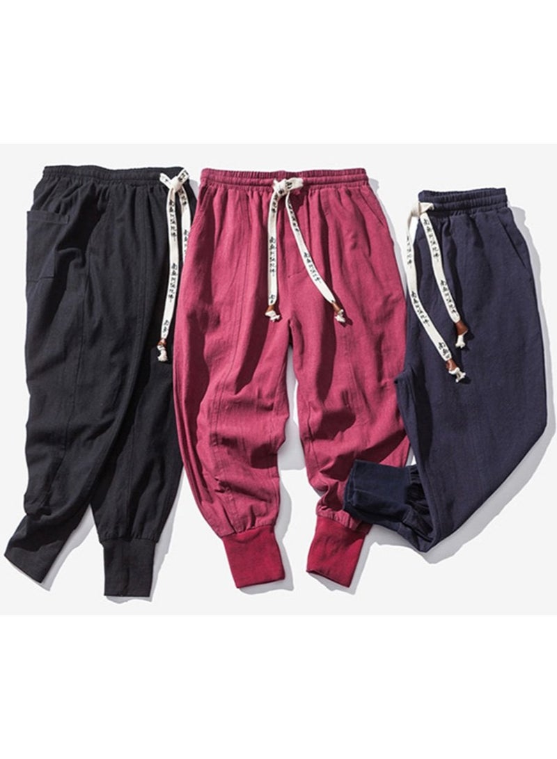 Linen Men's Pants - Loose Fit, Large Size, Trendy Harlem Pants, Lantern Cuff Casual Trousers, Linen Drop Crotch Wide Leg Baggy Harem Pants - Image 5