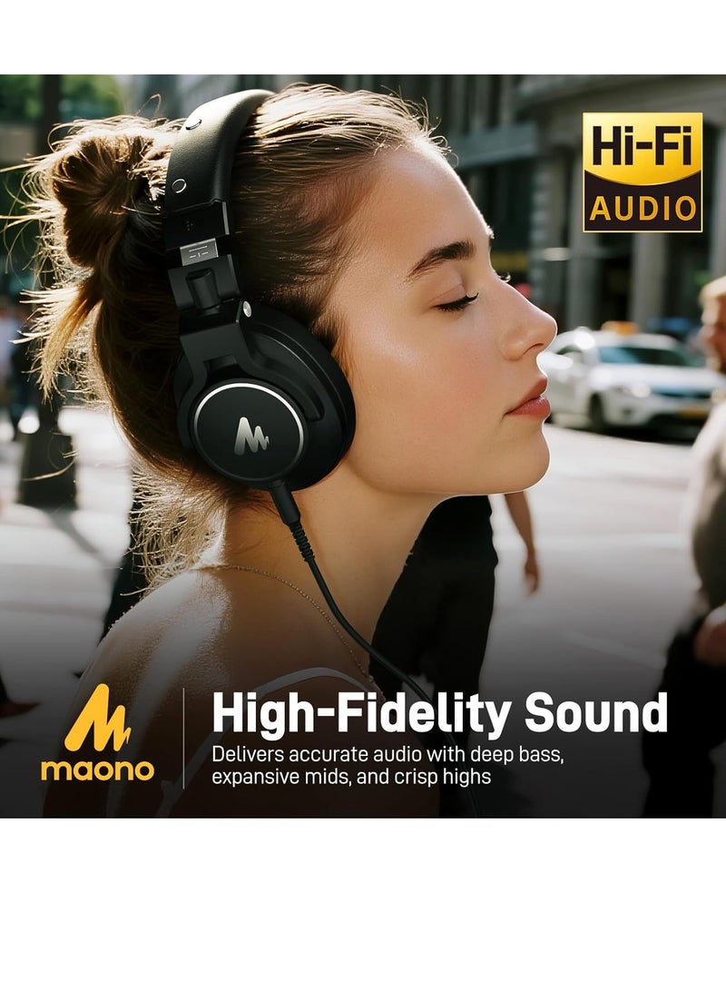 ماونو سماعات MAONO MH700 الاحترافية لمراقبة الاستوديو – سماعات رأس سلكية مغلقة فوق الأذن للإنتاج الموسيقي، المكساج، التسجيل والبودكاست – أسود - Image 2