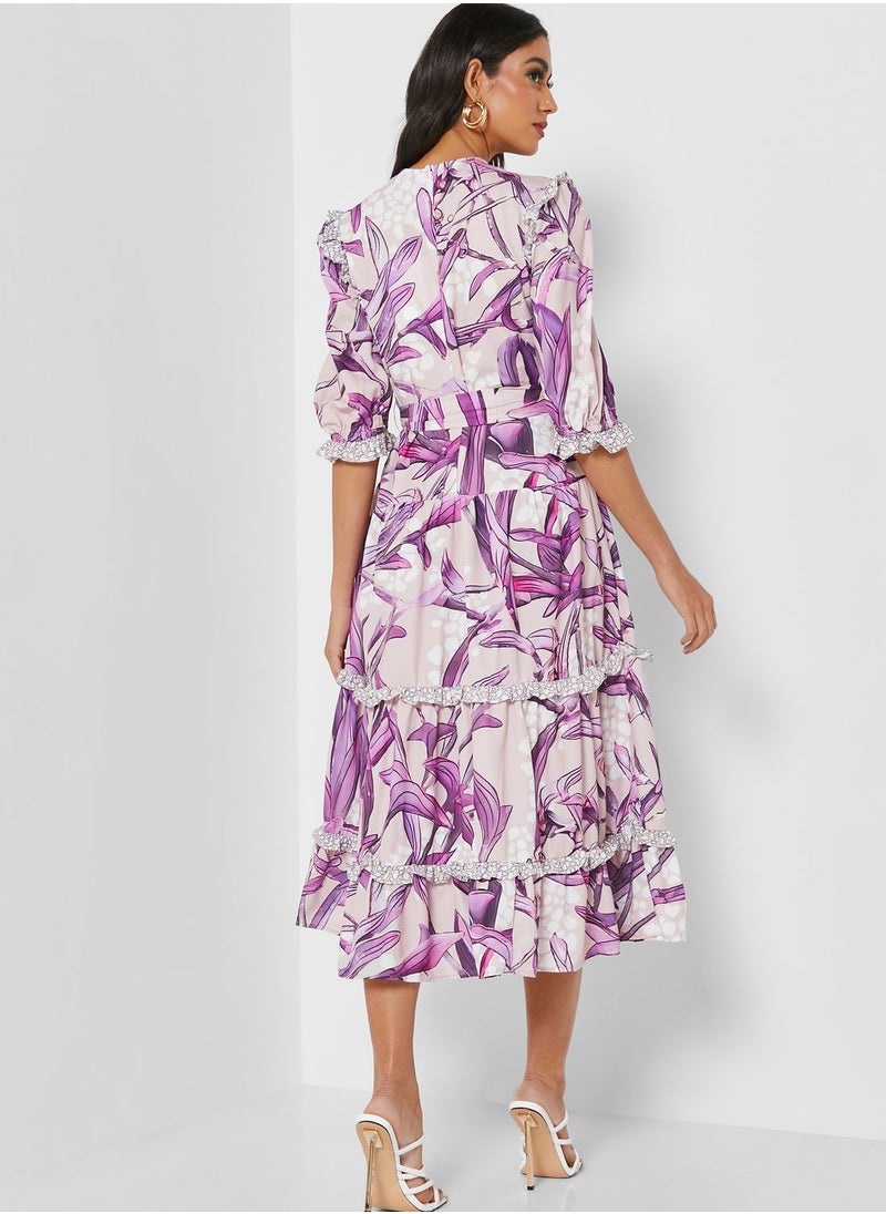 Raishma - Belted Printed Ruffle Detail Dress - Image 1