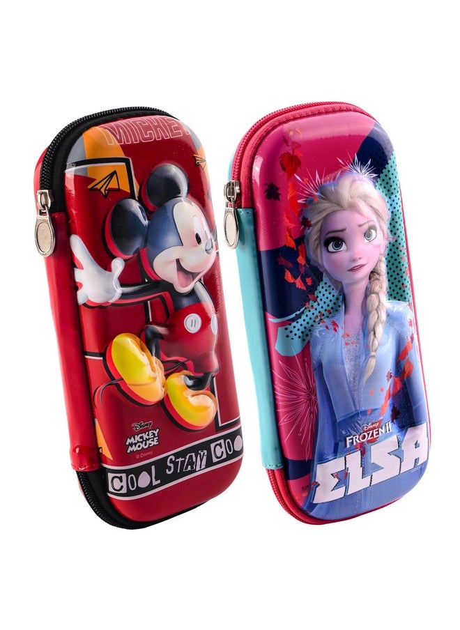 Kuber Industries Kuber Industries Pack of 2 Kids 3D Pencil Box for Girls with Zip | Multi-Purpose Pencil Case - Ideal for Storing Pens & Erasers | Disney Printed - Blue & Red  - Image 1