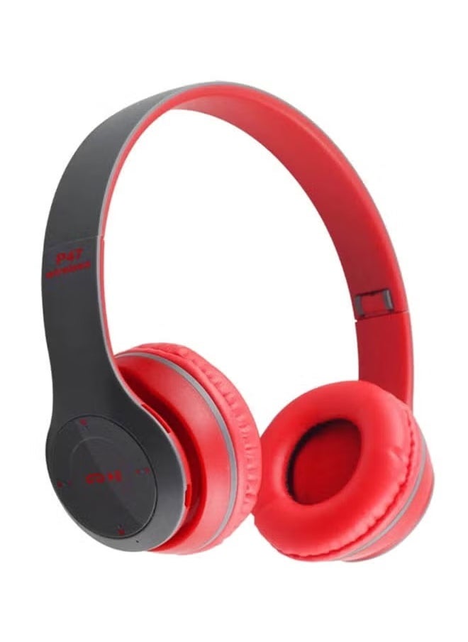 Generic P47 Bluetooth Wireless Over The Head Headphones Red/Black  - Image 1