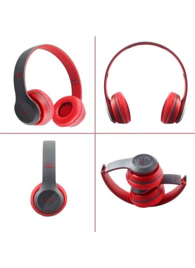 Generic P47 Bluetooth Wireless Over The Head Headphones Red/Black  - Image 2