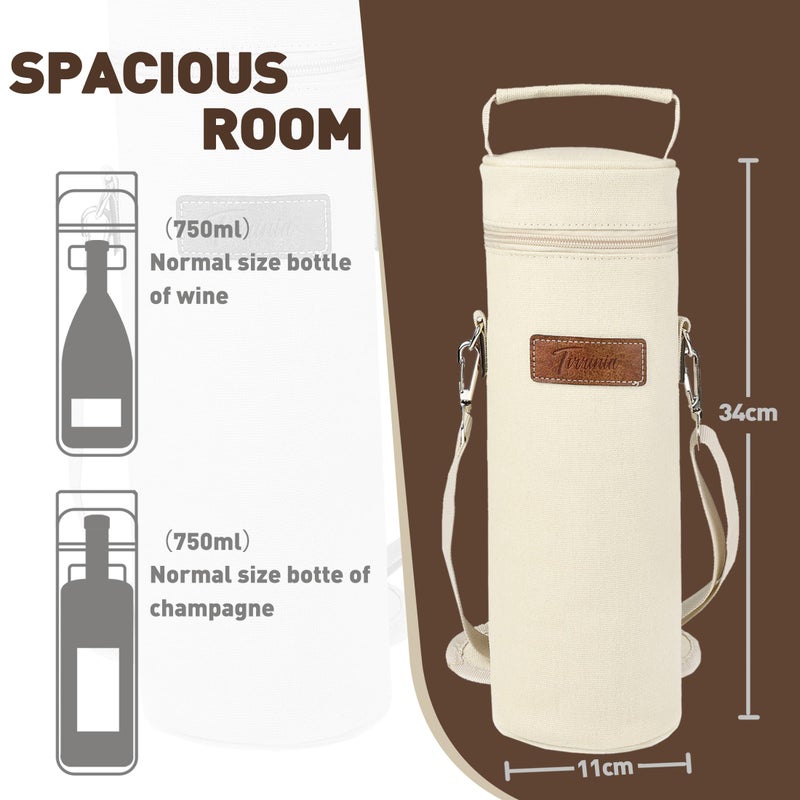 Tirrinia Single Wine Cooler Bags - Insulated & Padded Portable Wine Gift Tote Carrier for Travel, BYOB Restaurant, Wine Tasting, Party, Great Gift for Wine Lover, Beige - Image 3