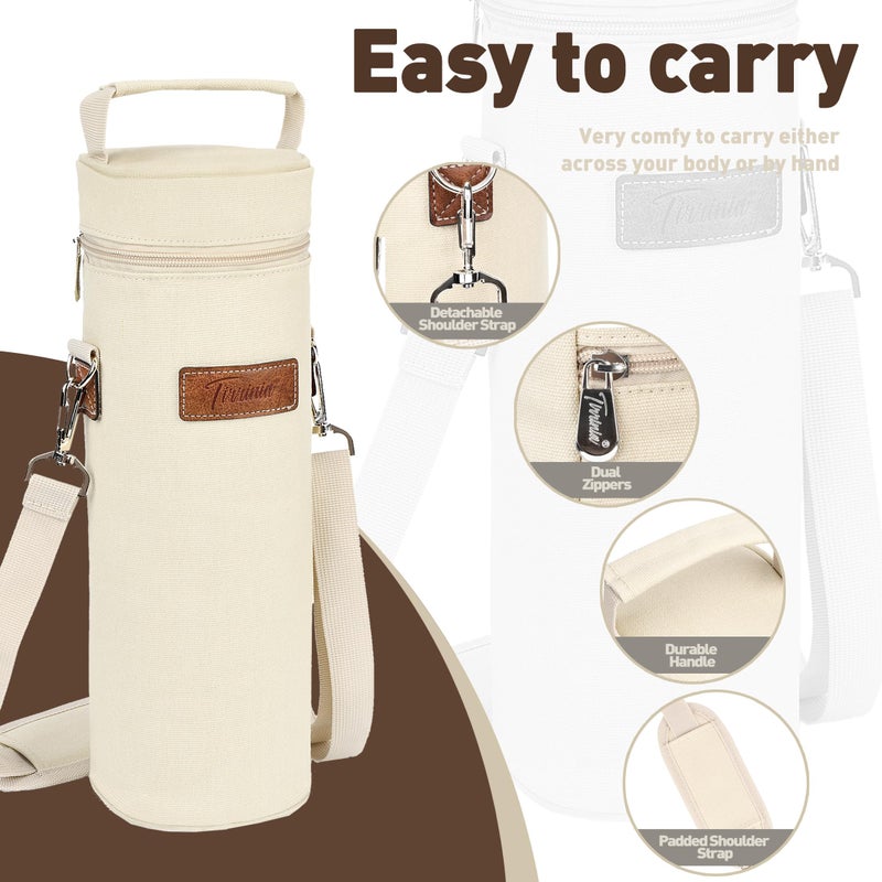 Tirrinia Single Wine Cooler Bags - Insulated & Padded Portable Wine Gift Tote Carrier for Travel, BYOB Restaurant, Wine Tasting, Party, Great Gift for Wine Lover, Beige - Image 2