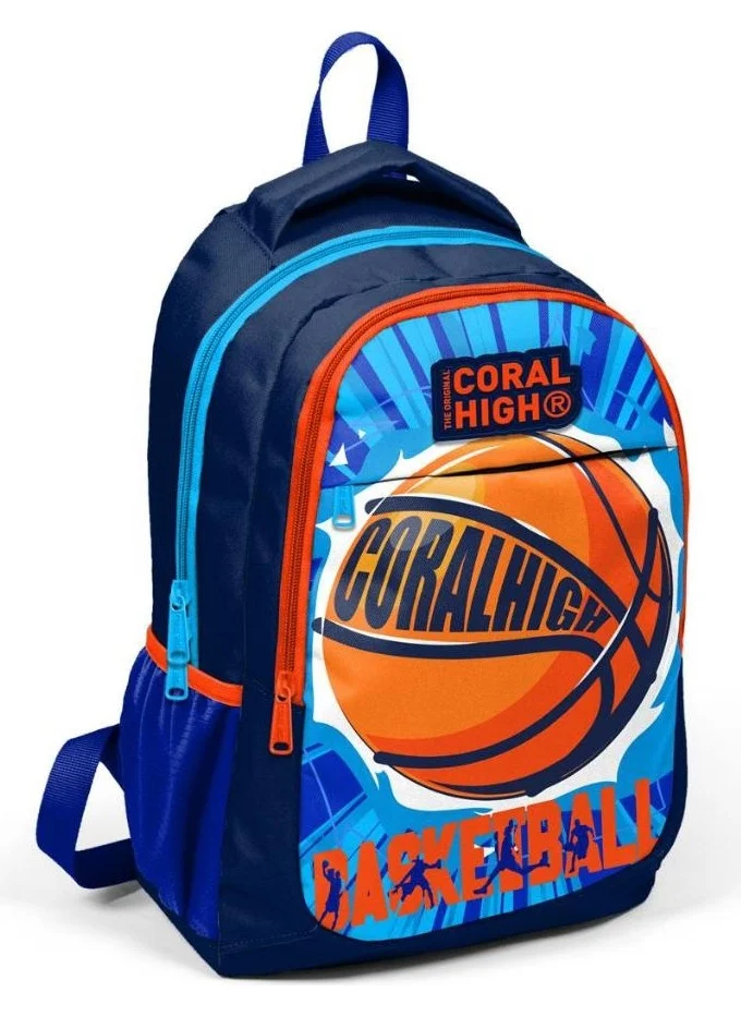 CORAL HIGH Kids Navy Blue Basketball Patterned 3-Piece School Bag Set GOSET0114405