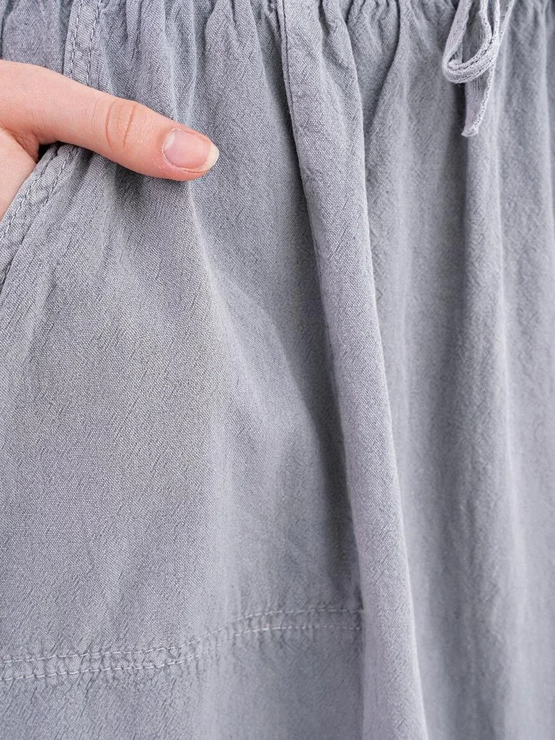 MixRay Grey Mixray High-Waisted Poplin Skirt with Drawstring Detail for Women | Best Price UAE