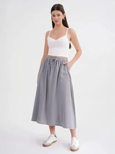 MixRay Mixray High-Waisted Poplin Skirt with Drawstring Detail