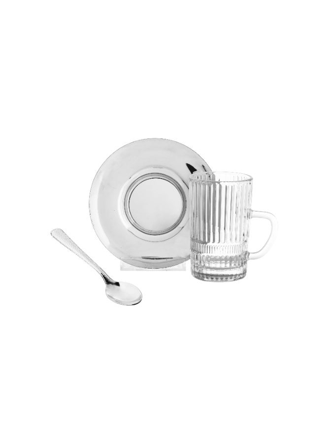 ماكسيما طقم شاي زجاج مع صحن ستيل 18 قطعة - Image 2