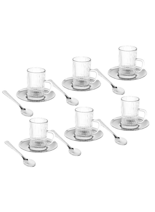 ماكسيما طقم شاي زجاج مع صحن ستيل 18 قطعة - Image 1