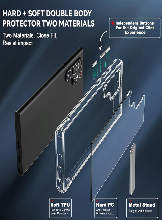 CEDO Kickstand for Samsung Galaxy S22 Ultra Case, 3-Way Adjustable with Metal Stand, Military-Grade Shockproof Bumper, Slim Transparent Acrylic Back Cover, Crystal Clear Design for Samsung S22 Ultra - Image 5