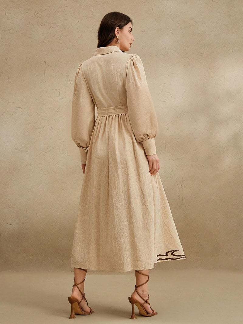 SMOWKLY Cotton Blend Women's Casual Dress Mid-Length Maxi Dress for Woman ||Stylish Frocks for Women ||One Piece Dress for Women || Long Midi Dress for Woman || Party & Beach Wear Cream - Image 3