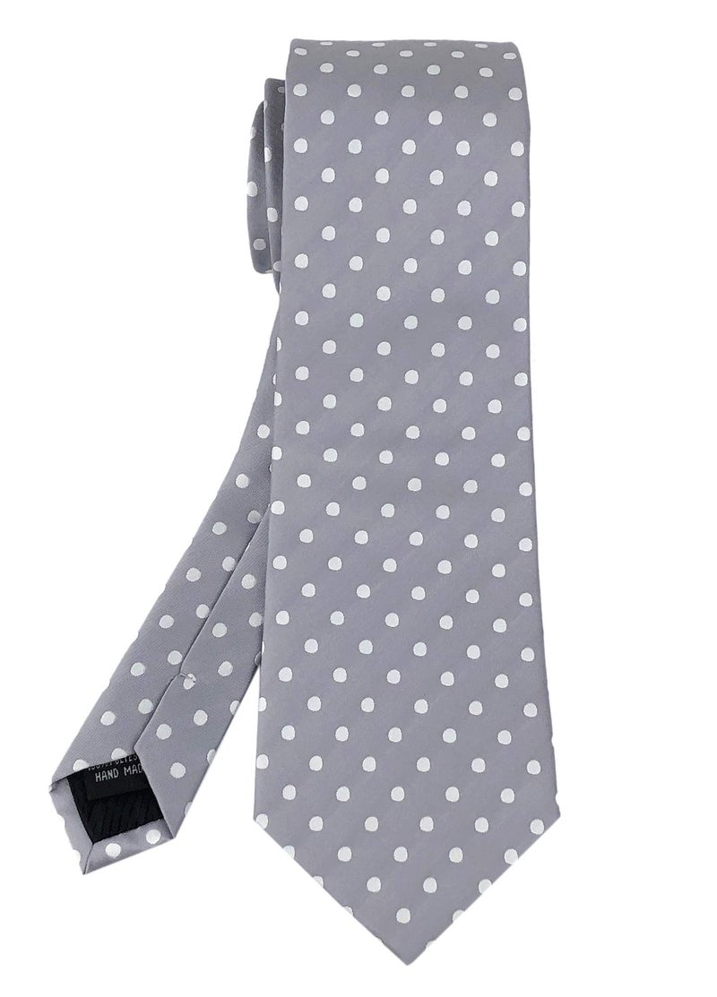 Secdtie Men's Silk Tie Grey White Polka Dot Necktie Casual Modern Nectie 3.15 Inch Width - Image 2