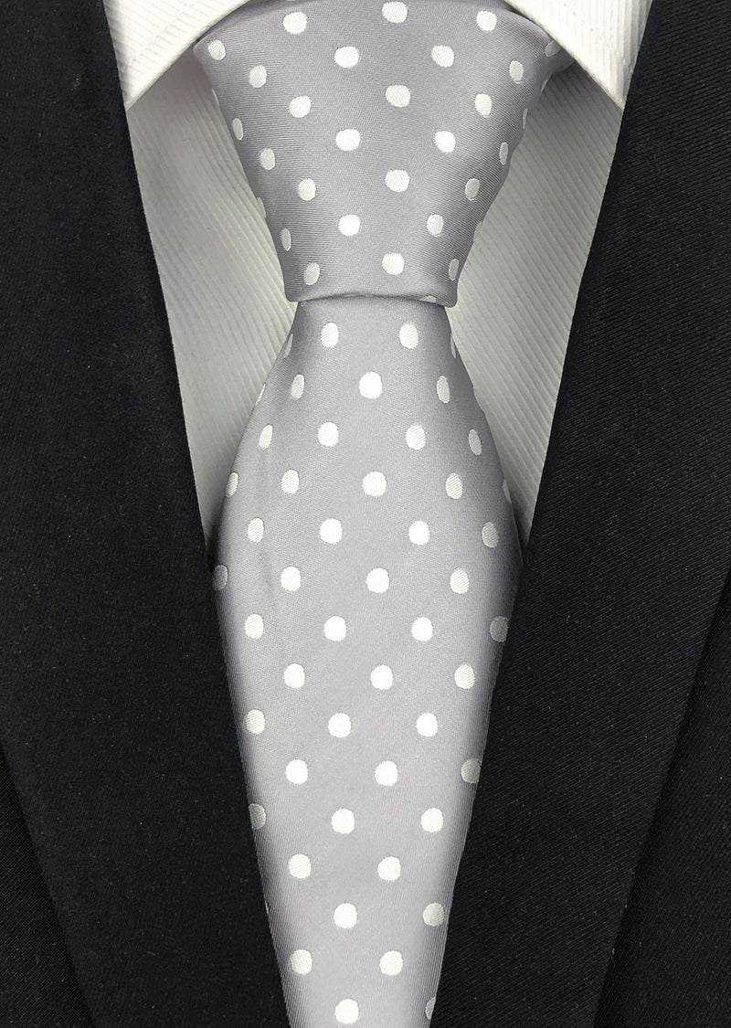 Secdtie Men's Silk Tie Grey White Polka Dot Necktie Casual Modern Nectie 3.15 Inch Width - Image 4