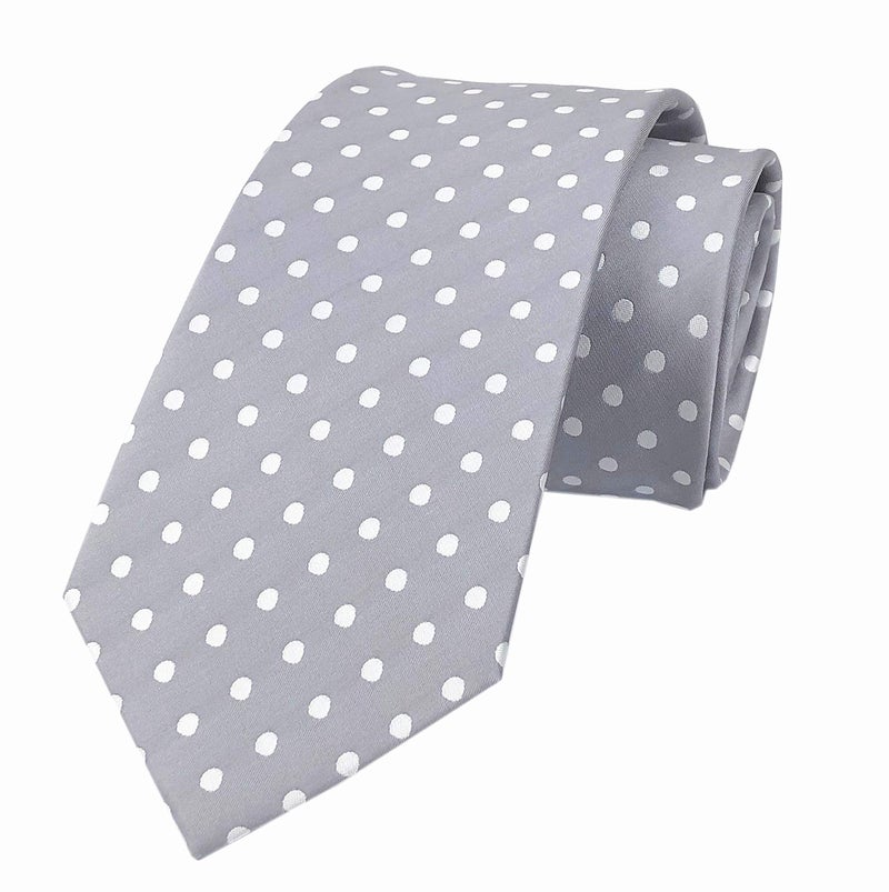 Secdtie Men's Silk Tie Grey White Polka Dot Necktie Casual Modern Nectie 3.15 Inch Width - Image 3