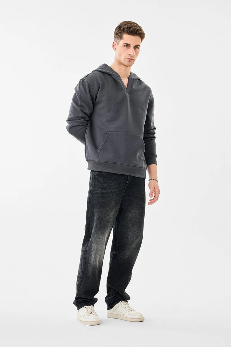 SNITCH Charcoal Grey Solid Long Sleeve Oversized Streetwear Hoodie