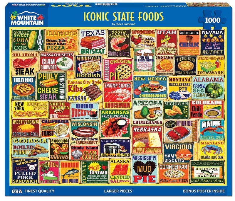 White Mountain 1000 Piece Jigsaw Puzzle Classic American Food Collage Puzzles with Large Pieces Gift for Adults and Family 24x30 Iconic State Foods - Image 3