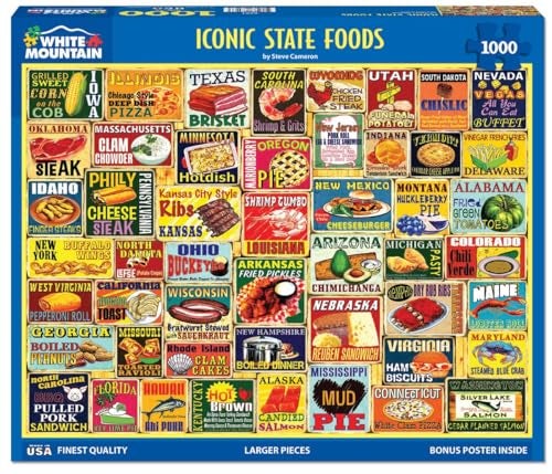 White Mountain 1000 Piece Jigsaw Puzzle Classic American Food Collage Puzzles with Large Pieces Gift for Adults and Family 24x30 Iconic State Foods - Image 1