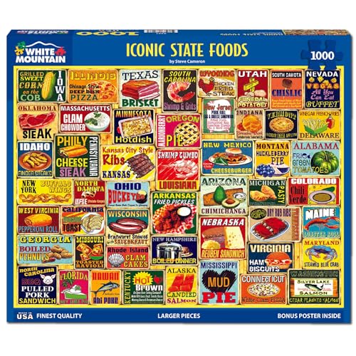 White Mountain 1000 Piece Jigsaw Puzzle Classic American Food Collage Puzzles with Large Pieces Gift for Adults and Family 24x30 Iconic State Foods - Image 5