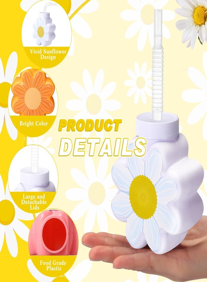 Domensi 12 Pcs Daisy Themed Party Favor Gift Supplies Daisy Flower Cups with Lids and Straws,10 oz Chrysanthemum Flower Plastic Cups for Birthday Party, Wedding Baby Shower Party Decorations Supplies - Image 3