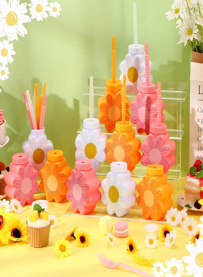 Domensi 12 Pcs Daisy Themed Party Favor Gift Supplies Daisy Flower Cups with Lids and Straws,10 oz Chrysanthemum Flower Plastic Cups for Birthday Party, Wedding Baby Shower Party Decorations Supplies - Image 4