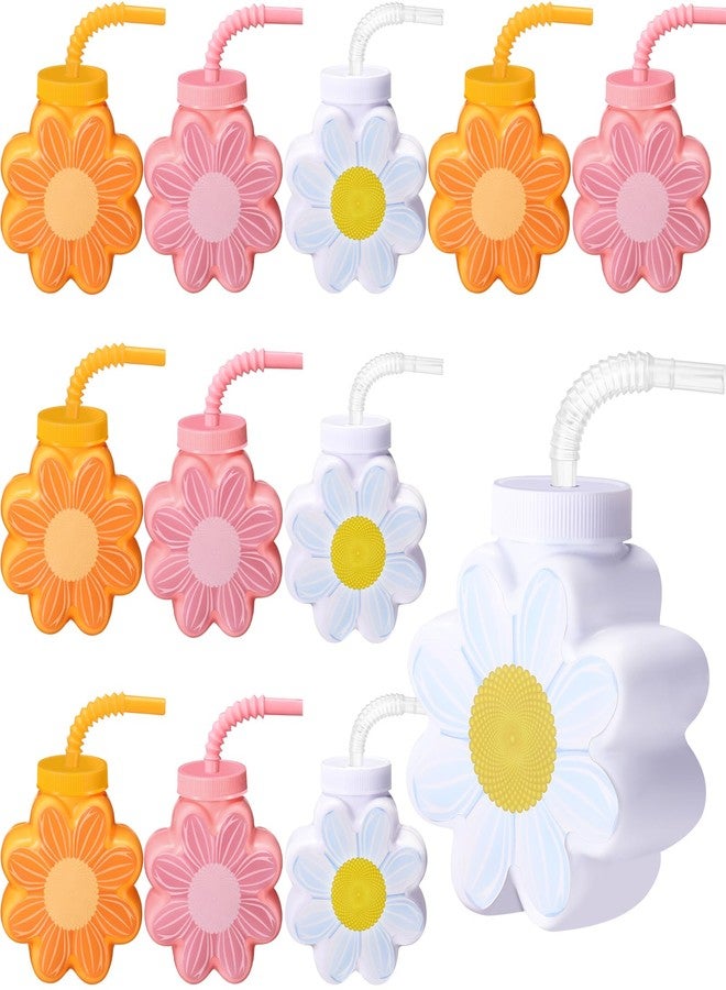 Domensi 12 Pcs Daisy Themed Party Favor Gift Supplies Daisy Flower Cups with Lids and Straws,10 oz Chrysanthemum Flower Plastic Cups for Birthday Party, Wedding Baby Shower Party Decorations Supplies - Image 1