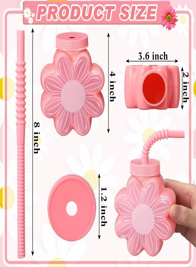 Domensi 12 Pcs Daisy Themed Party Favor Gift Supplies Daisy Flower Cups with Lids and Straws,10 oz Chrysanthemum Flower Plastic Cups for Birthday Party, Wedding Baby Shower Party Decorations Supplies - Image 2