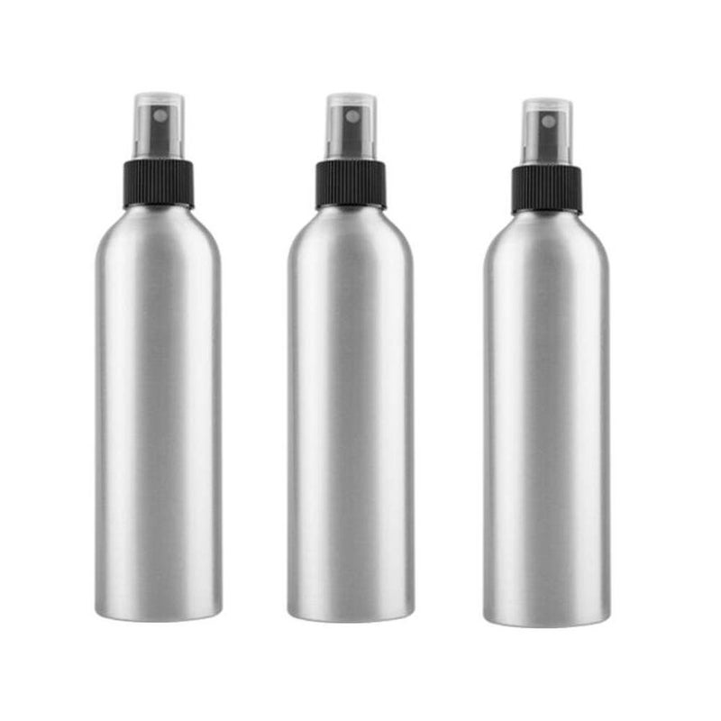 3 PCS 250ML 8.5OZ Aluminum Silver Spray Bottles Refillable Empty Fine Mist Sprayer with Black Nozzle and Lid Perfume Facial Water Spray Vials Container Cosmetic Dispensing Jar