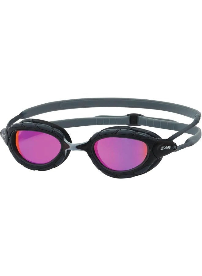 ZOGGS Predator Titanium flex Goggles, UV Protection Swim Goggles, Quick Adjust Swim Goggle Straps, Fog Free Adult Swim Goggle Lenses, Goggle, Ultra Fit, Grey/Black/Mirrored Pink - Smaller Fit  - Image 1