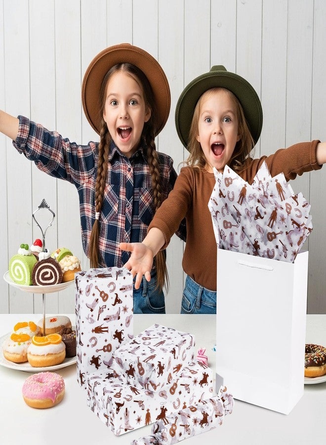 ورق تغليف هدايا Pineraap، 100 ورقة، ورق بني مطبوع عليه رسومات رعاة البقر، مقاس 20 × 14 بوصة، ورق تغليف مزخرف بطابع غربي، مثالي لتغليف هدايا أعياد الميلاد المستوحاة من الغرب الأمريكي. - Image 5