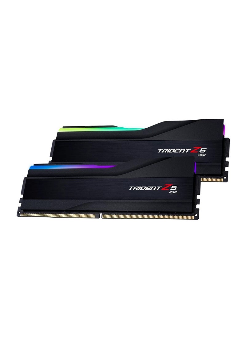 Trident - مجموعة ذاكرة سطح المكتب ثنائية القناة DDR5 من سلسلة Trident Z5 RGB سعة 32 جيجابايت (2 × 16 جيجابايت)، سرعة ذاكرة 6800 ميجاهرتز، زمن انتقال CL34 CAS، 1.40 فولت، Intel XMP 3.0، 288 دبوسًا، أسود | F5-6800J3445G16GX2-TZ5RK - Image 1