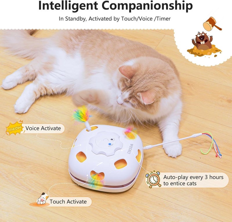 ORSDA Cat Exercise Toy, Interactive Cat Toys for Indoor Cats, 4-in-1 Whack-A-Mole, Hide & Seek, Magic Wand, Chasing Feather, Automatic Kitten Toys with 5Pcs DIY Replacement - Image 3